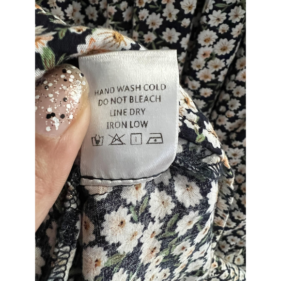 Midi Dress Daisy Floral Cottage Prairie Boho Dark Fairy Milkmaid Peasant Ruffle - Picture 11 of 11